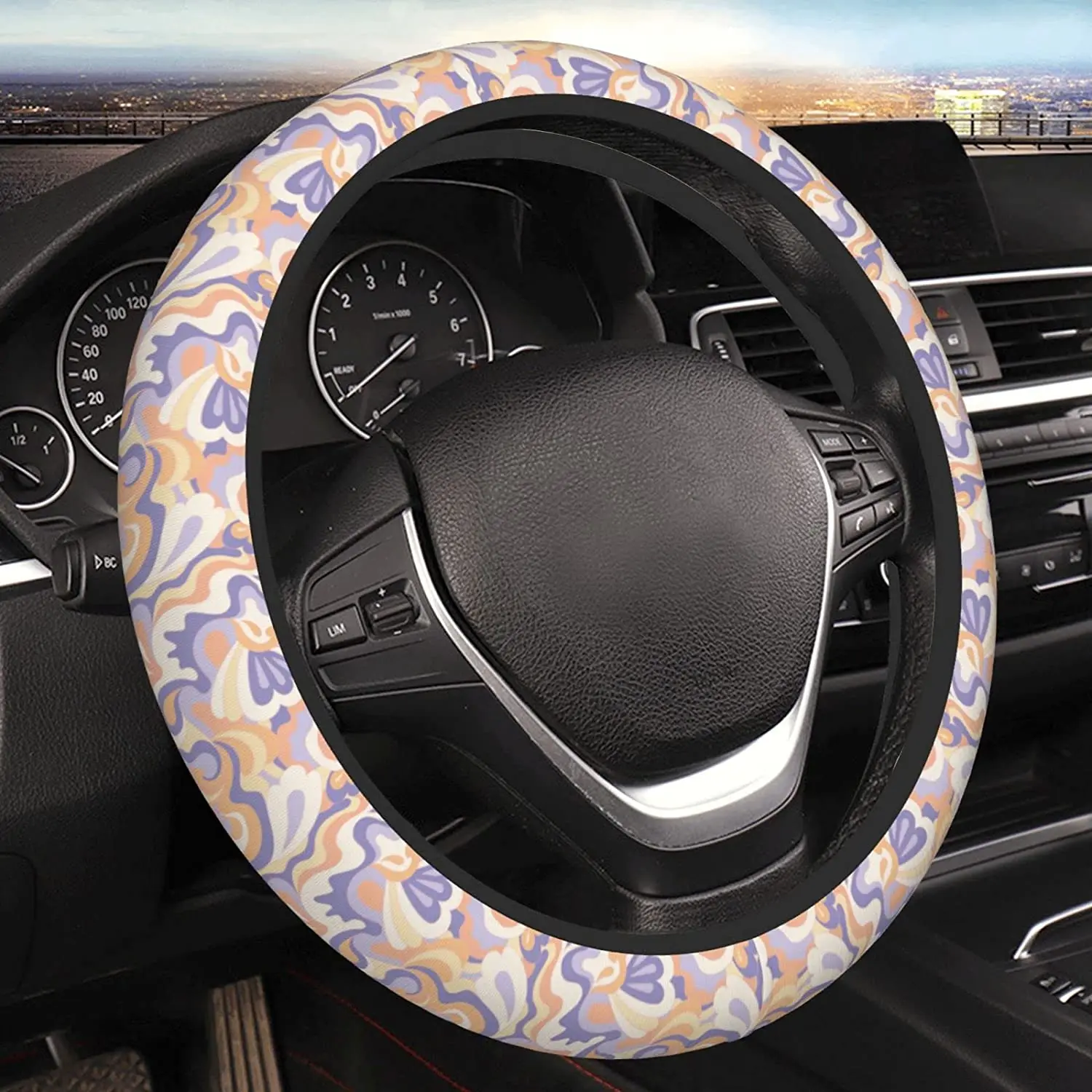 

Vintage Flowers Floral Cute Steering Wheel Cover Universal 15 Inch Car Accessories Protector for Women Men Girls