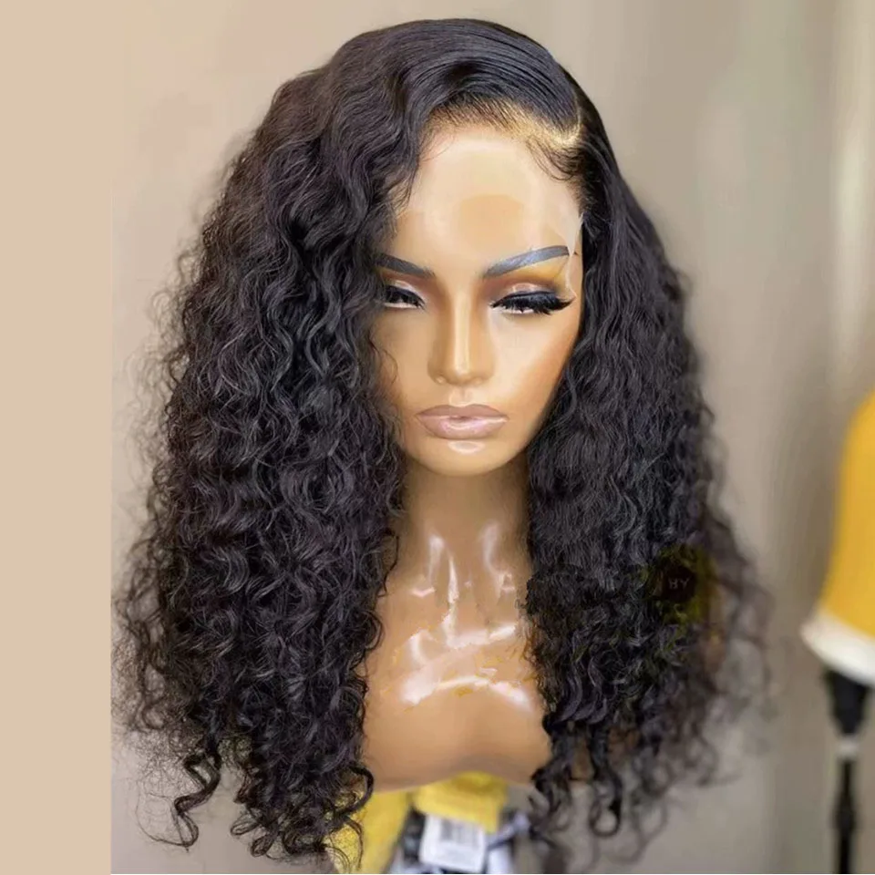 

Middle Part Kinky Curly Glueless Natural Black Lace Front Wig For Women Babyhair 26inch Long Pre Plucked Heat Resistant Daily