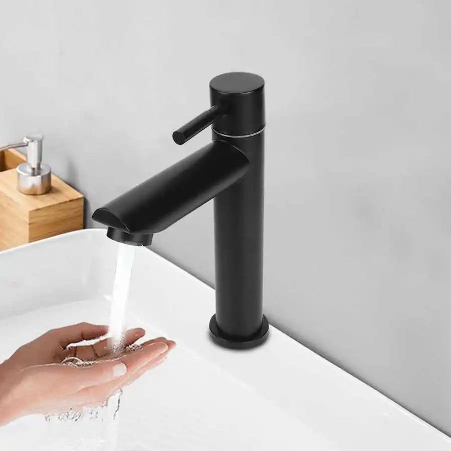 

G1/2in Black Kitchen Sink Faucet Stainless Steel Washbasin Faucets Single Cold Water Tap for Kitchen Bathroom basin water taps