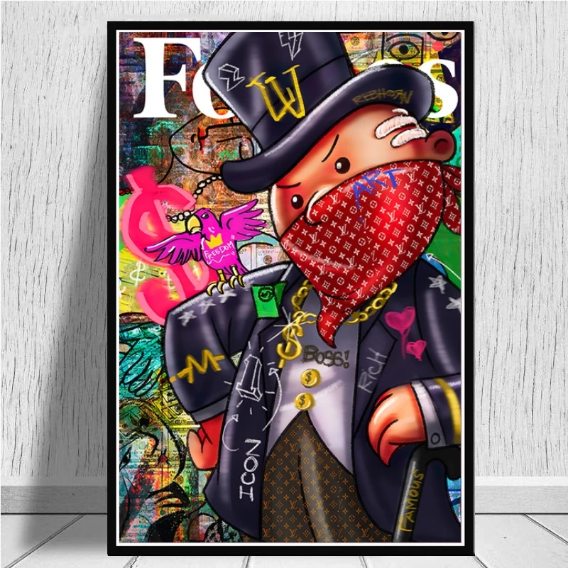 

Graffiti Artwork Monopoly Canvas Posters and Prints Rich Man Street Wall Art Painting Pictures for Modern Living Room Cuadros