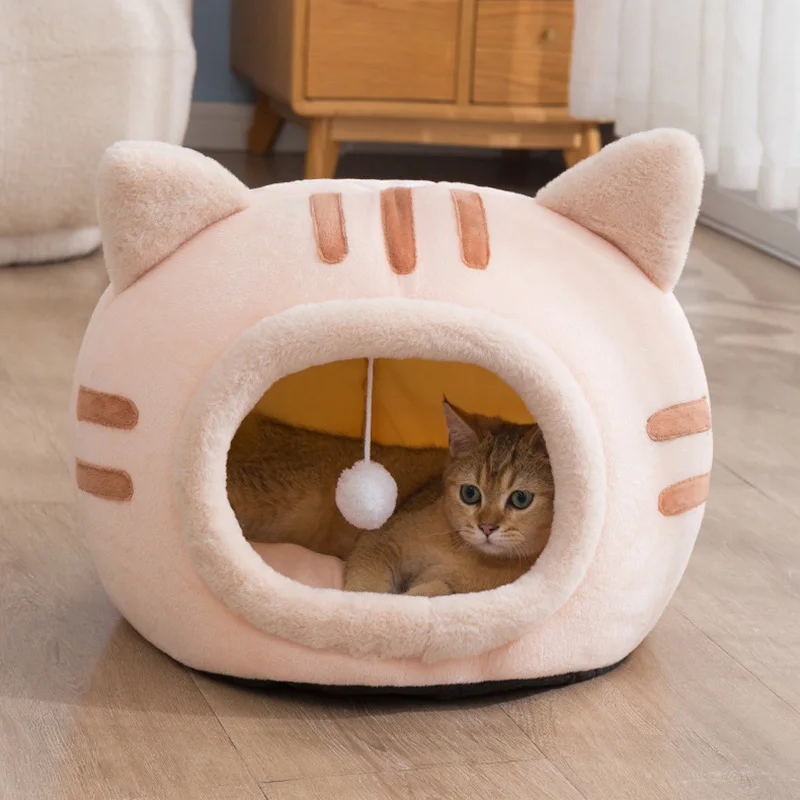 

Winter Cat Bed Pattern Cat Look Kennel Winter Keep Warm Semi Enclosed Cat's Nest Pad Pet Supplies & Pet Cat House