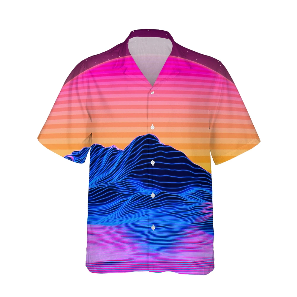 Jumeast Cyberpunk 3d Neon Printed Hawaiian Shirt Men Short Sleeve Vaporwave Trend Streetwear Plus Size Shirts Loose Fashion Tops