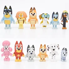 12Pcs Set  Anime Blueying Figure Dog Family Baby Kawaii Toys 6-8cm PVC Action Model Cartoon Doll Children's Birthday Gift