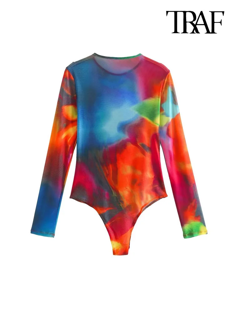 Женские Модные полупрозрачные комбинезоны TRAF из тюля с принтом винтажные