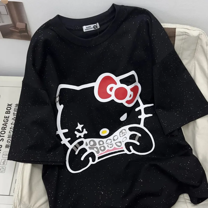 Футболка женская Sanrio Y2k с рисунком Hello Kitty дизайнерский топ милыми мультяшными