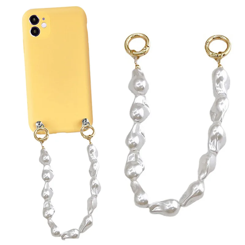 

Phone Lanyard Geometric Chain Bag Hand Chain Handbag Strap Mobile Phone Case Irregular Imitate Pearl Detachable DIY Fashion