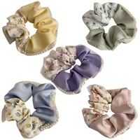 retro floral patchwork hair rope with pearl trim elastic hair bands fresh fabric splicing scrunchies for women hair accessories