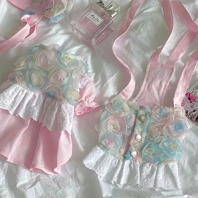 

Teddy Rose Petal Dress Pet Dog Summer Dress Bichon Beautiful Clothes Puppy Suspender Shirt Princess Skirt for Female Dog