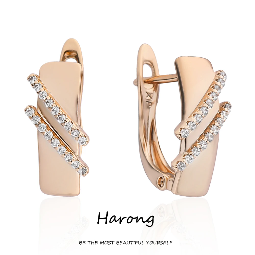 

Harong Classic Geometric Copper Crystal Stud Earrings Aesthetic Wedding Engagement Party Jewelry Decoration Gift Earring