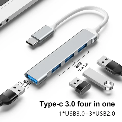 USB C Hub USB Hub 3.0 Док-станция типа C, алюминиевый USB-расширитель 4-в-1, с 3 портами USB и 1 портами USB C Распределитель USB