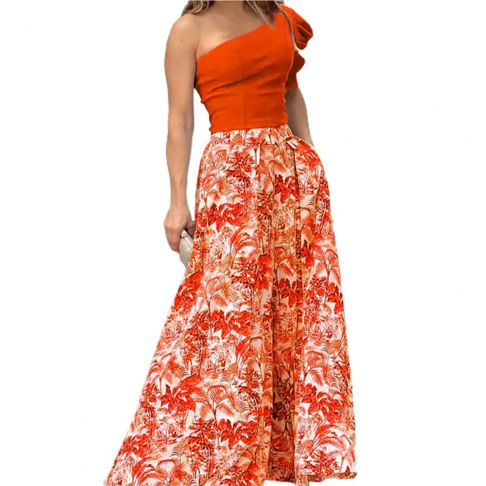 

Dress Suit One-Shoulder Printing Soft Two-piece Top Dress Set Wedding Garment High Street Sexy Outfits Elegant Women's Sets