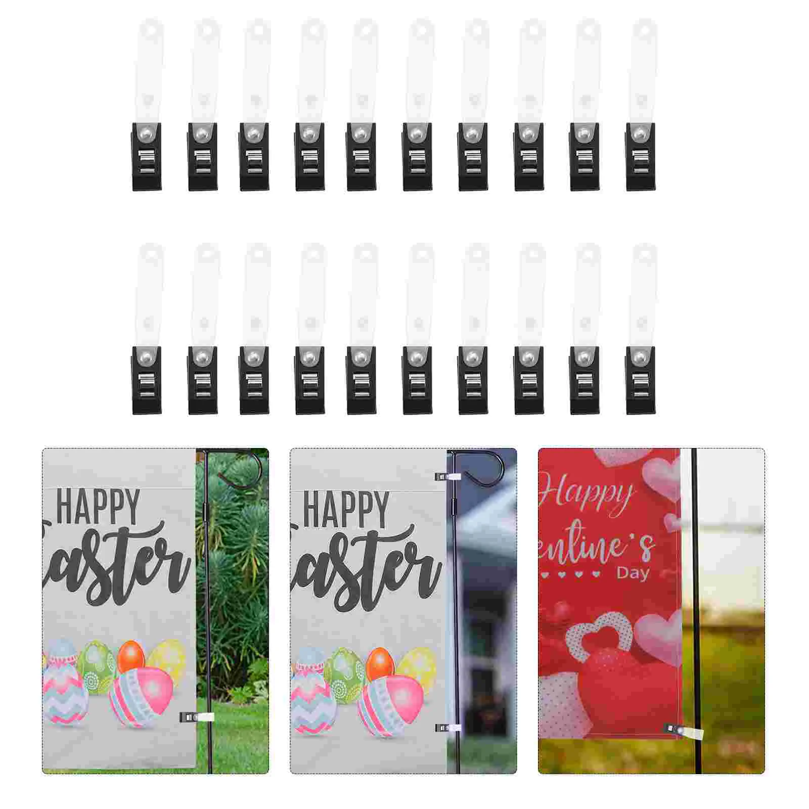 

20 PCS Garden Flag Clip Party Stopper Heavy Duty Poles House Clips Plug Clamp Accessories Plastic Decorative Clamps