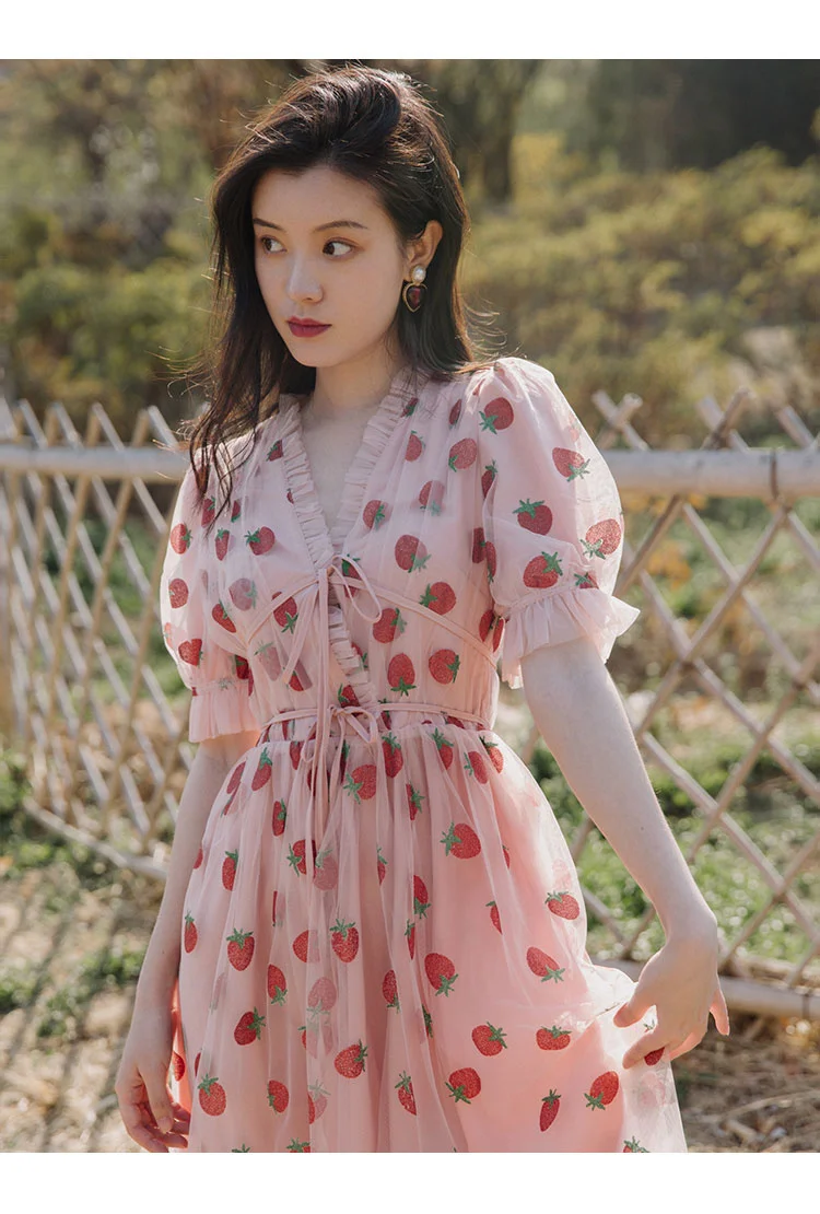 

Популярное платье, розовое клубничное женское платье, женское платье макси, женское официальное повседневное винтажное платье, 2023