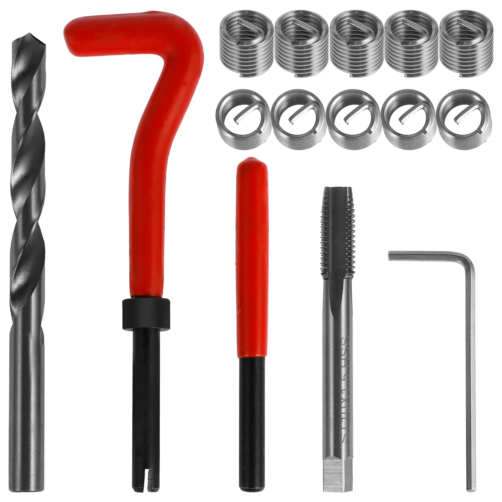 

15pcs Thread Repair Kit M10 x 1.0mm High Speed Steel Helicoil Thread Repair Kit For Restoring Damaged Drill Threads Repair Tools
