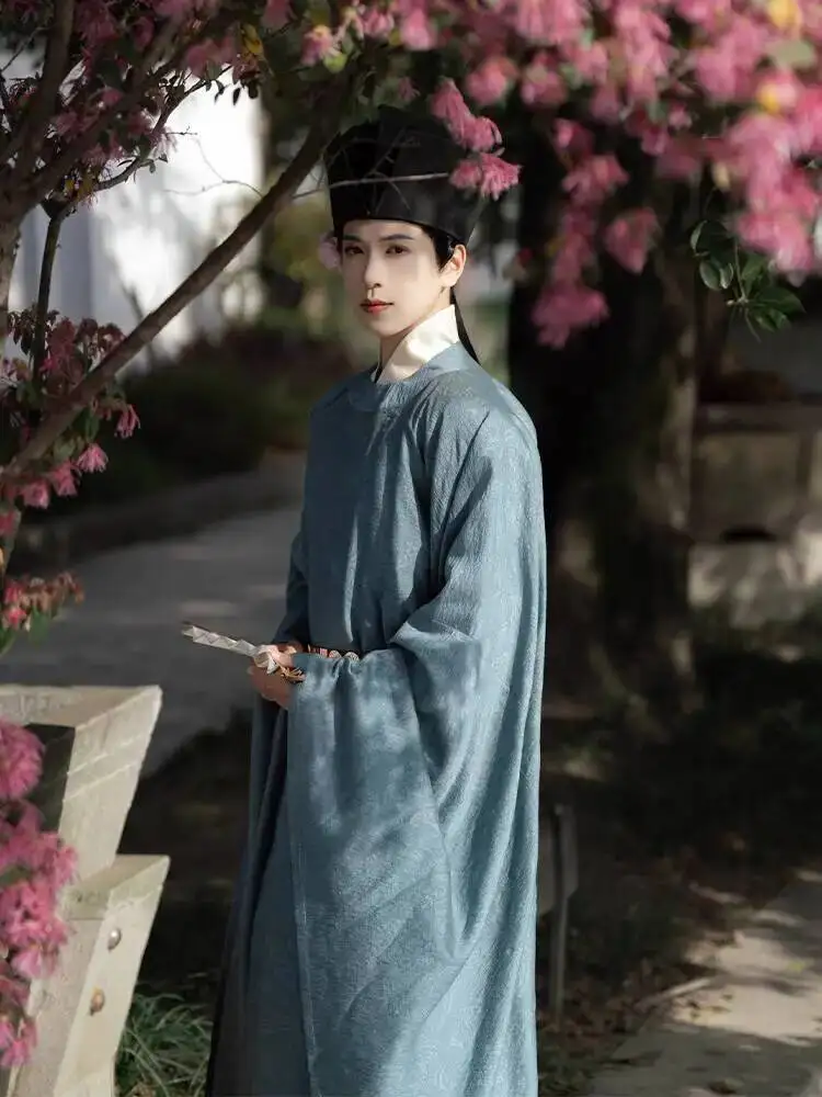 Фото Коллекция Danya, наволочка, книга Hanfu, мужской халат с круглым воротником династии Сун, официальный халат, халат для общественного обслуживания династии Сун №1