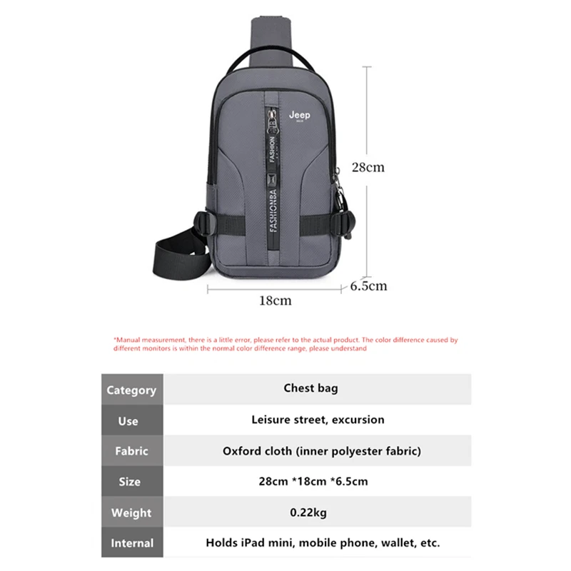 JEEP BULUO Oxford Men Chest Bags Fashion Sling Bag Crossbody Messenger Daily Pack Waterproof Short Trip Unisex Casual Hot parcel