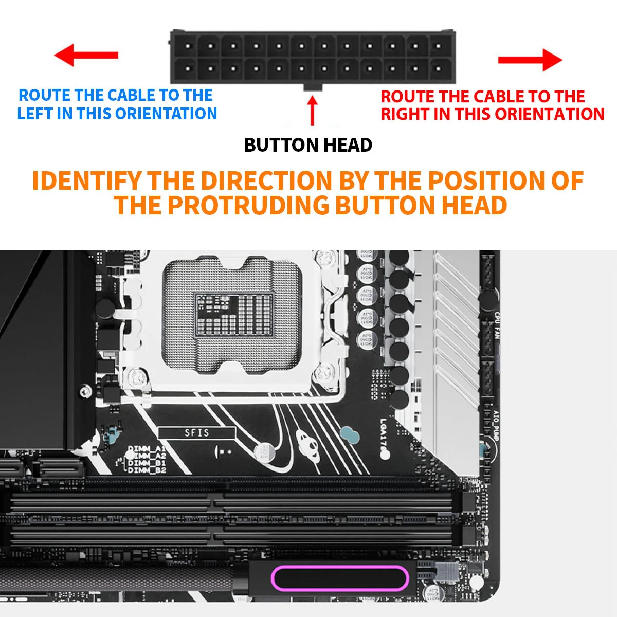 AIJS ATX 24-контактный левый удлинительный кабель, ARGB 5 В 3-контактный, 18AWG однолинейный разъем «папа-мама» (art.: 3920cf712901e) - 3920cf712901e