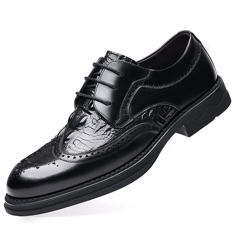 

men's luxury fashion wedding party dress brogue shoes lace-up derby shoe crocodile pattern genuine leather sneakers man footwear