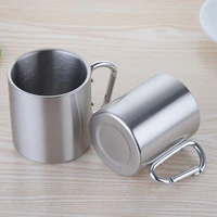 330ml travel stainless steel cup coffee mug double wall mug with carabiner hook outdoor tableware hike cup camp cooking supplies