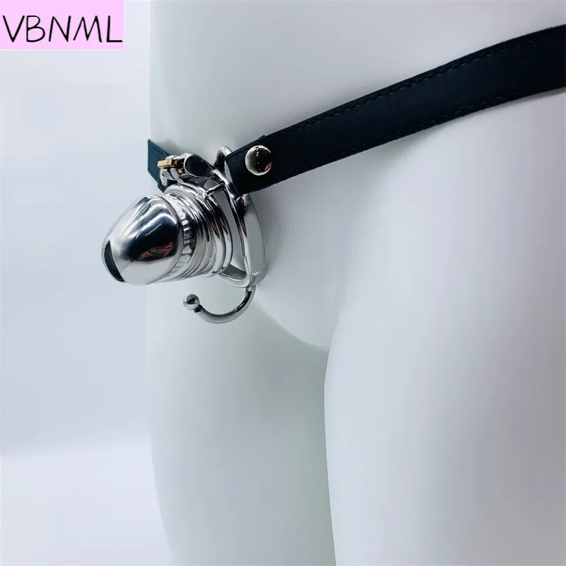 VBNML Leather Pants Wear Stainless Steel Egg-toe card ring Chastity Lock Male Chastity Lock Device BDSM Sex Toys