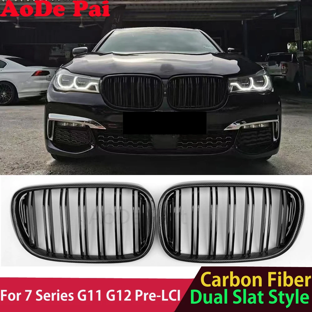 

G11 G12 Grille Real Carbon Fiber Front Bumper Grill Hood for BMW 7 Series Pre-LCI 2016-2019 740i 730i 750i