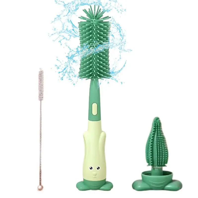 

Щетка для детской бутылки 3 в 1, вращающаяся силиконовая щетка для чистки бутылок, чистящий набор для молока и воды