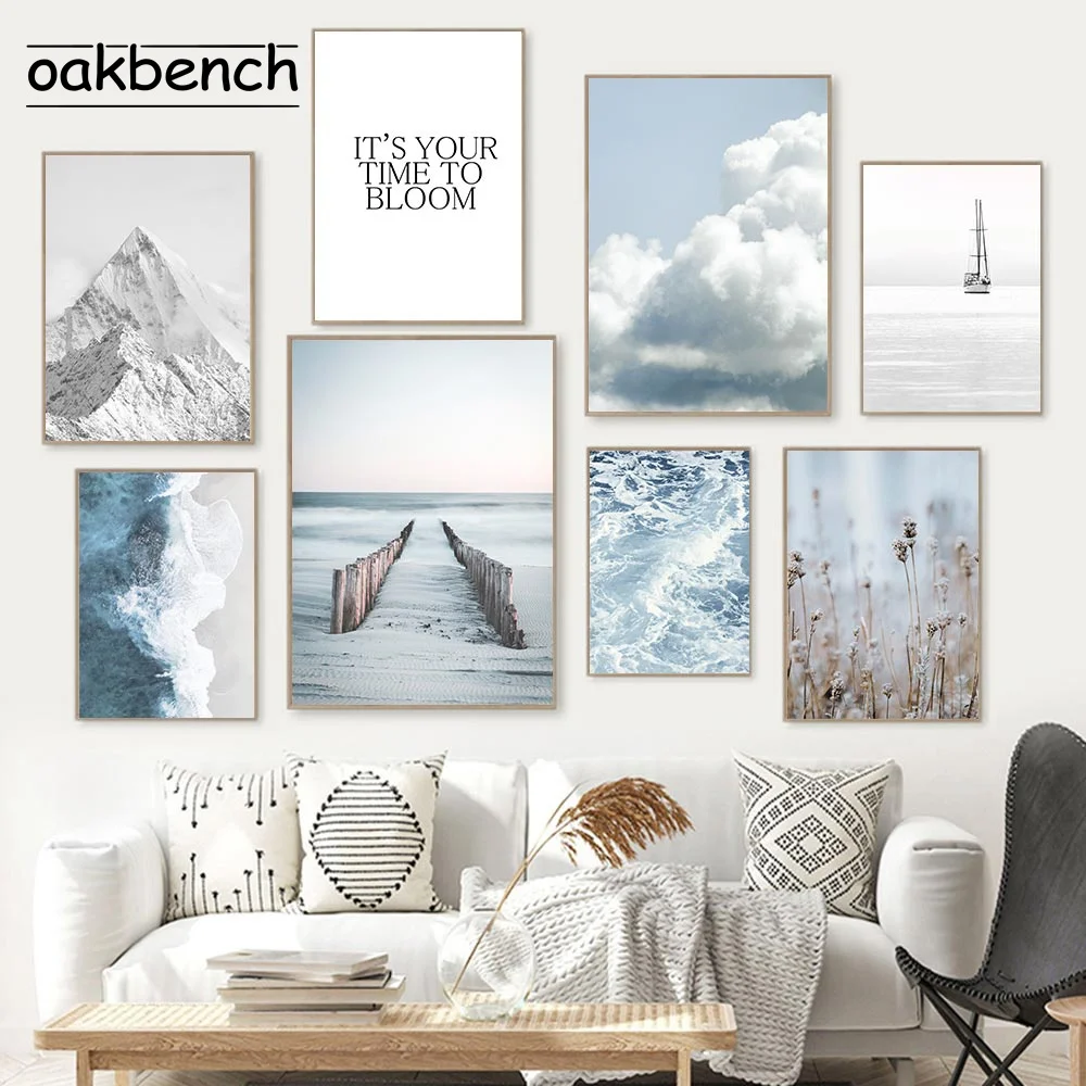 

Настенные художественные плакаты голубого цвета с изображением океана, айсберга, настенные плакаты с изображением пейзажа, скандинавский ...