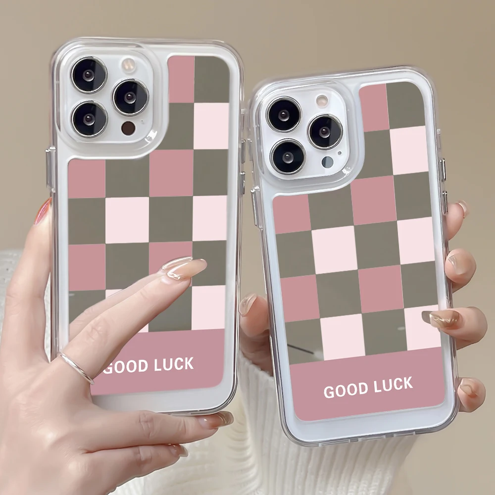 

Pink Plaid Mirror Phone Case for IPhone 14ProMax 14Plus 13Pro 12Pro 11 Pro Max Transparent Soft Acrylic Protection Shell Coque