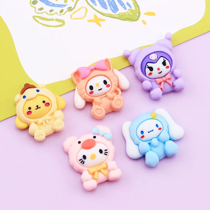 

10pcs Sanrioed Cross-Dressing Cinnamoroll Cartoon Diy Cream Glue Phone Case Refrigerator Stickers Hairpin Accessories Material