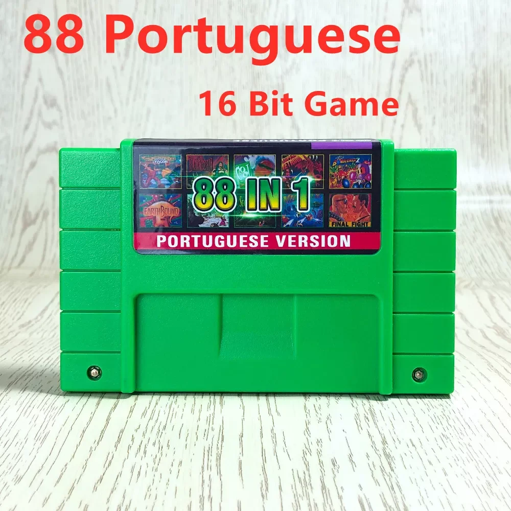 

16 Bit Game 88 in 1 Portuguese Language Video Games for SNES Gaming Console with Zeldaed Metroided Megaman Chrono Trigger
