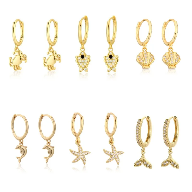 

Bohemia Shiny Zircon Fish Bone Hoop Earrings for Fashion Women Ocean Series Cute Animal Jewelry Accessories Brincos Pendientess