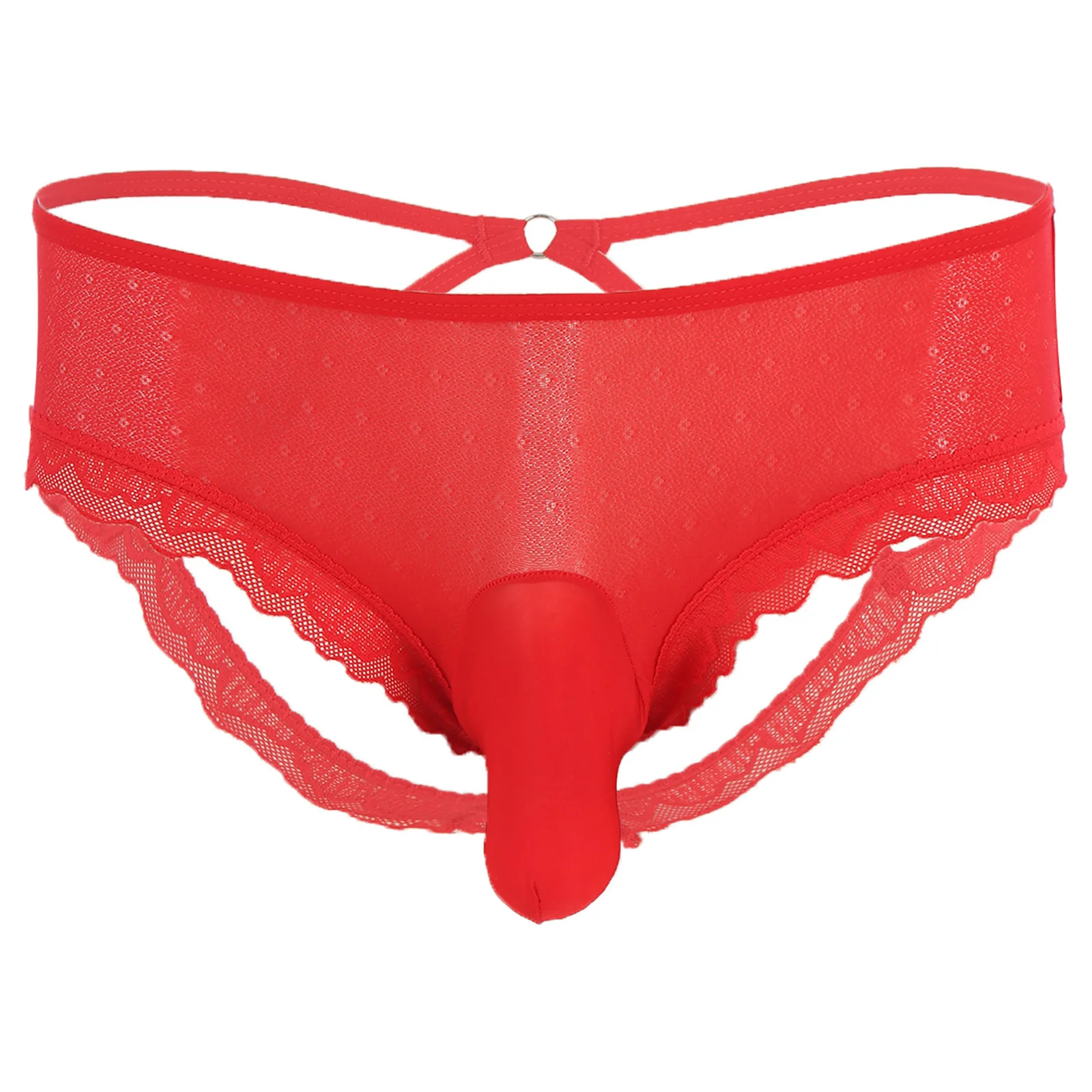 

Mens Low Rise Sexy Semi See-Through Underwear Soft Breathable Lace Trim Open Butt Sissy Briefs Bulge Pouch Thong Gay Underpants
