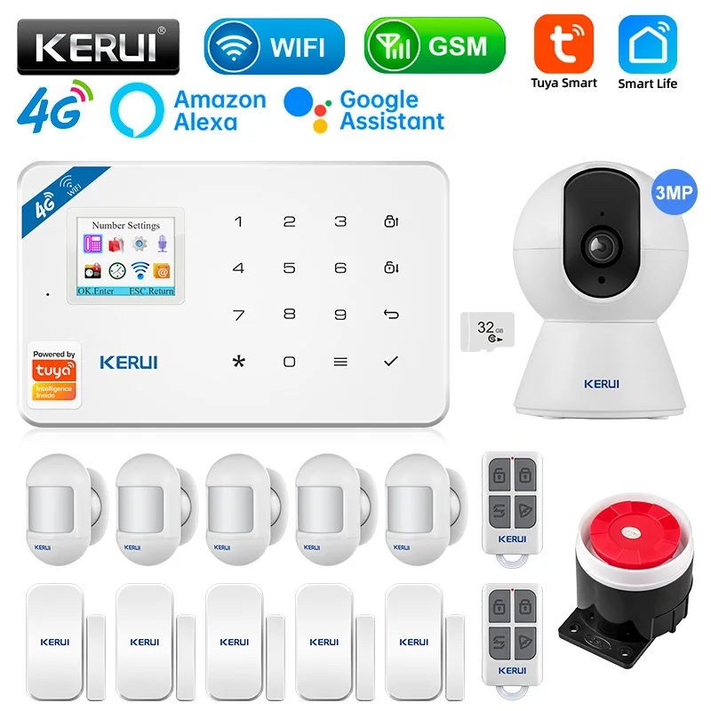 

KERUI W184 GSM 4G WIFI Security Protection Tuya APP Smart Home Alarms Anti Theft Security Alarm System Home Package 6 Languages