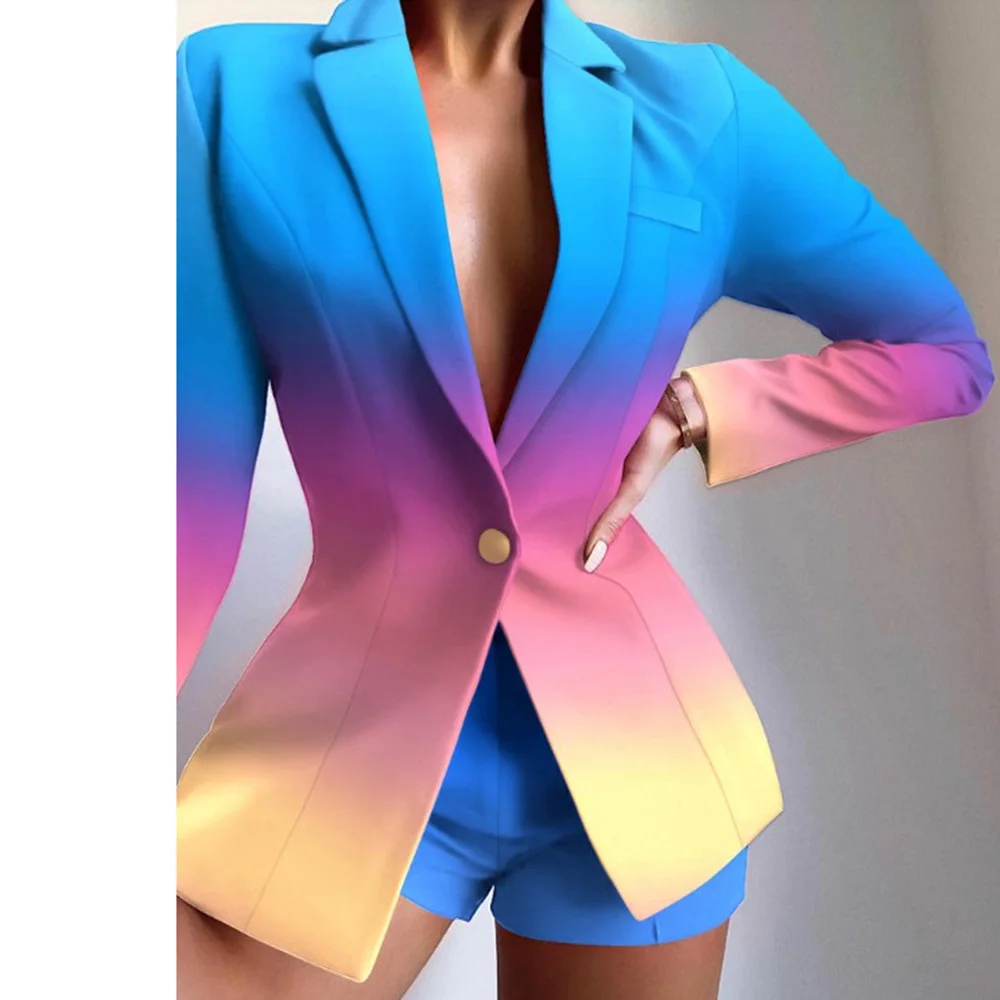 

Notched Lapel Long Sleeve One Button Gradient Spring Women's Casual Blazer Leopard Print Slim-fit Office Lady Ellegant Overcoat