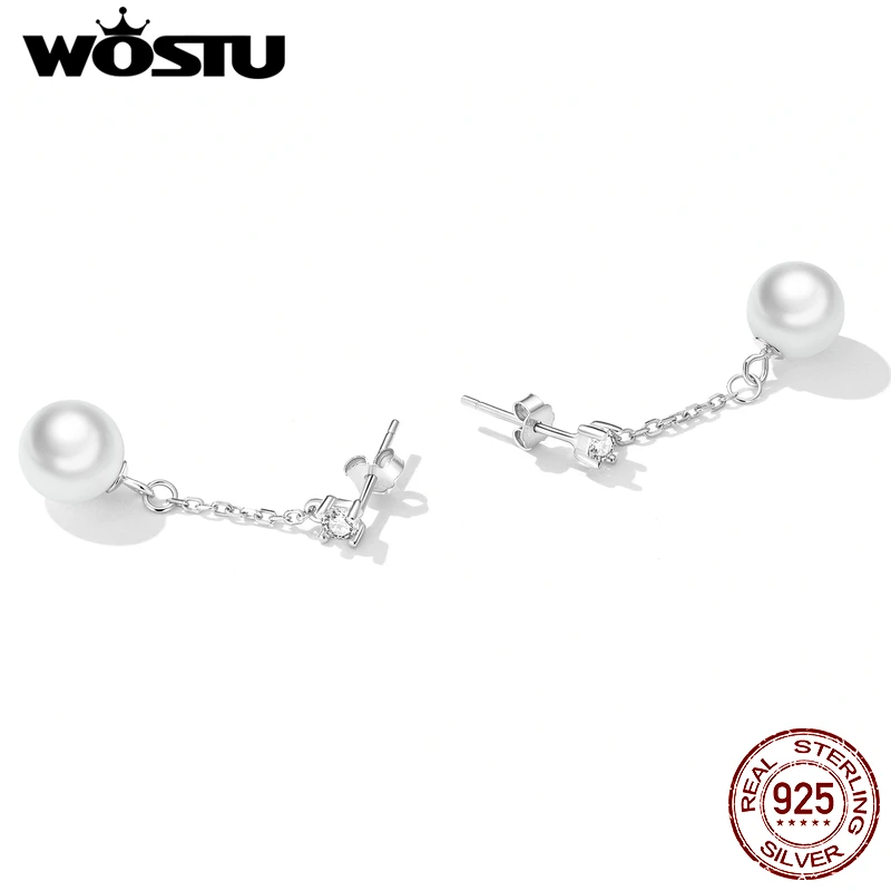 Wostu стерлингового серебра 925 пробы натуральный 8 мм пресноводный жемчуг длинные