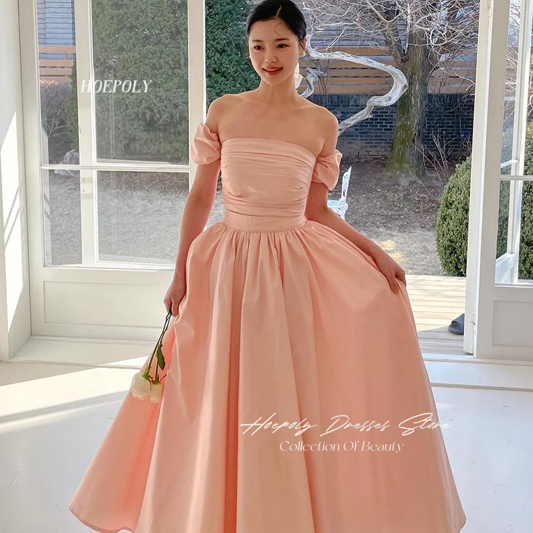 

Pink A-Line Off The Shoulder 프롬드레스 Satin Back Style Strapless For Special Events For Women 2024 Wedding Party Dress 연주복드레스
