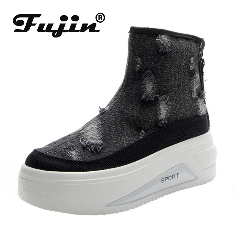 

Fujin 6cm Women Ankle Boots Platform Shoes Wedge High Heel Denim Zip Women Booties Spring Autumn Summer Shoes Fashion Booties