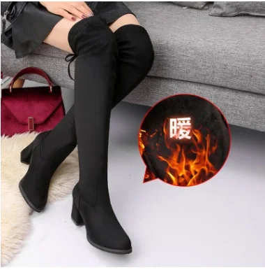 2022 Hot Fashion Women Boots Spring Winter Over The Knee Heels Quality Suede Long Comfort Square Botines Mujer Thigh High Boots