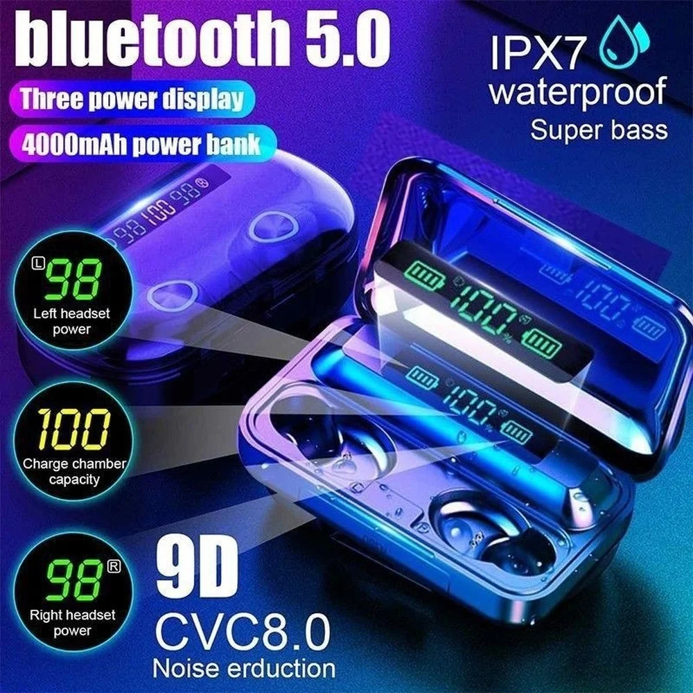 

F9 TWS Wireless Earphone Bluetooth Stereo Headphone 5.1 Sport Waterproof Noise Reduction Wireless Earbuds With Mic 3000MAH