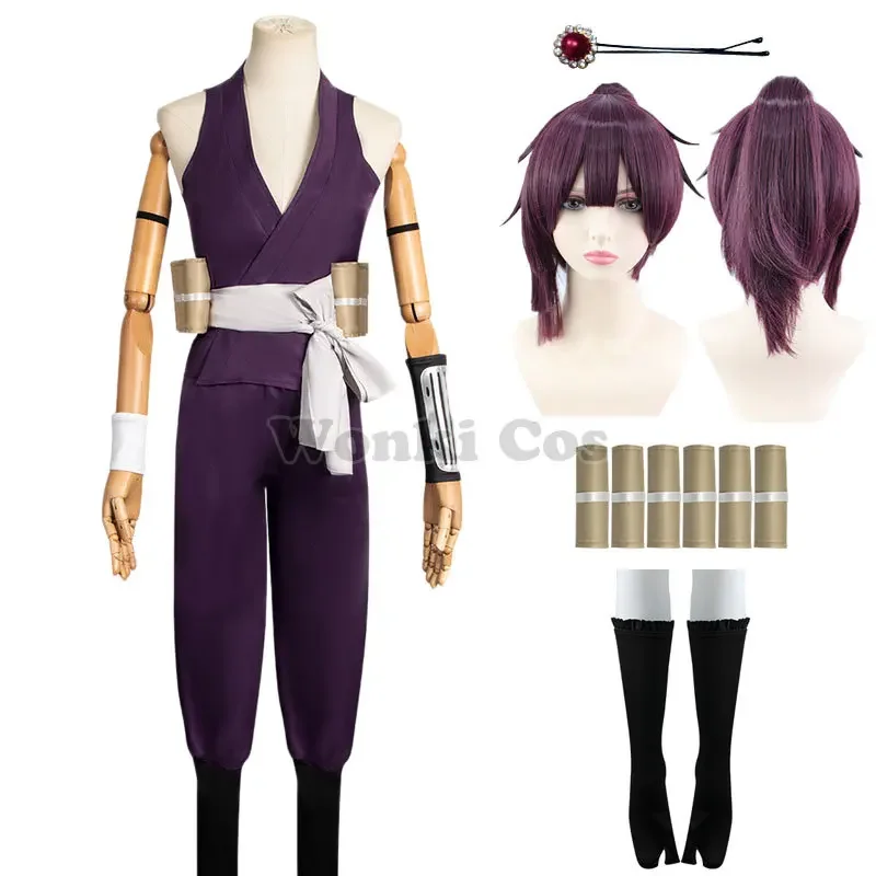 Аниме Jigokuraku Yuzuriha костюм для косплея фиолетового цвета Wig Ninja Uniform of Keishu полный