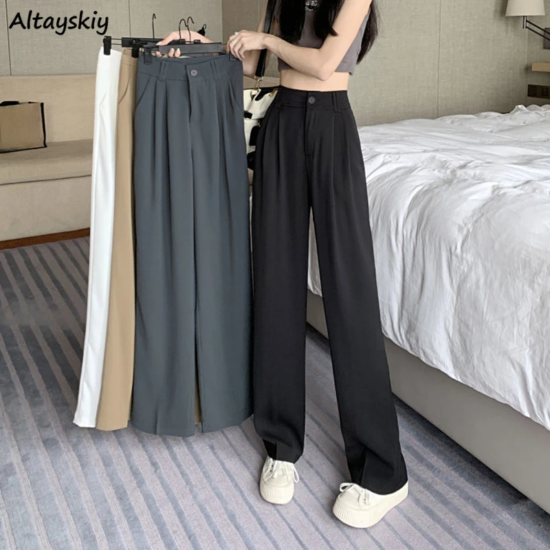 

Брюки женские повседневные с завышенной талией, универсальные тонкие свободные уличные штаны с прямыми карманами, базовая одежда в стиле ольччан, на лето