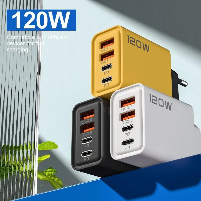 Фото 4-портовая зарядная станция USB-C 120W с быстрой зарядкой PD QC30, адаптер для телефона, планшета, домашнего использования №2
