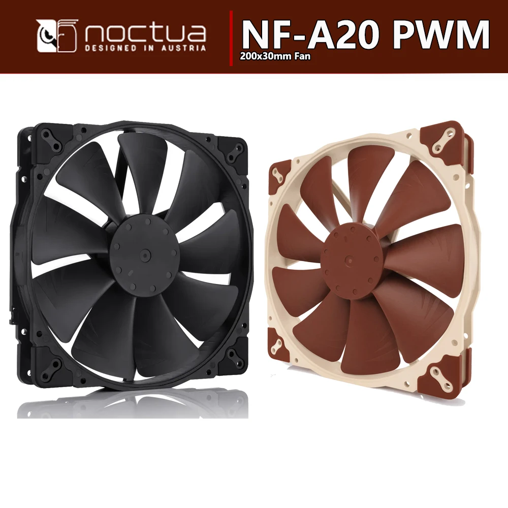 Фото Noctua NF-A20 PWM 4-контактный 12 В высокоэффективный тихий вентилятор 200x30 мм с подшипником SSO2 Chromax. Черный. Размер смены издания 20 см ВЕНТИЛЯТОР №1