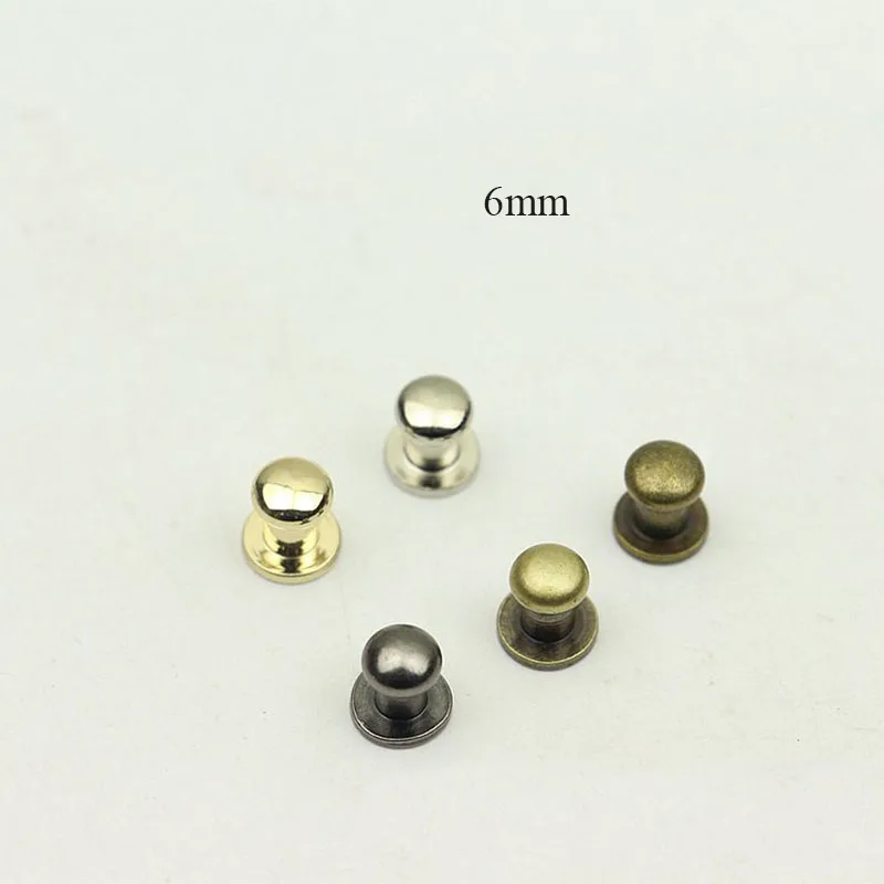 50pcs 6mm Copper Nipple Nail Buckles Metal Rivet for Bag Purses Fastner Clasps Studs Screw Buttons Leathercraft Accessories