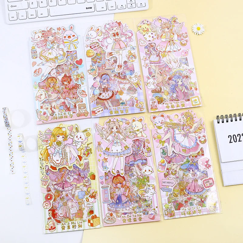 

6 Packs Total 24PCS The Sweet Little Girl Angel Series Kawaii Japanese Fashion Anime Cartoon PVC Stcikers Set 10*16cm