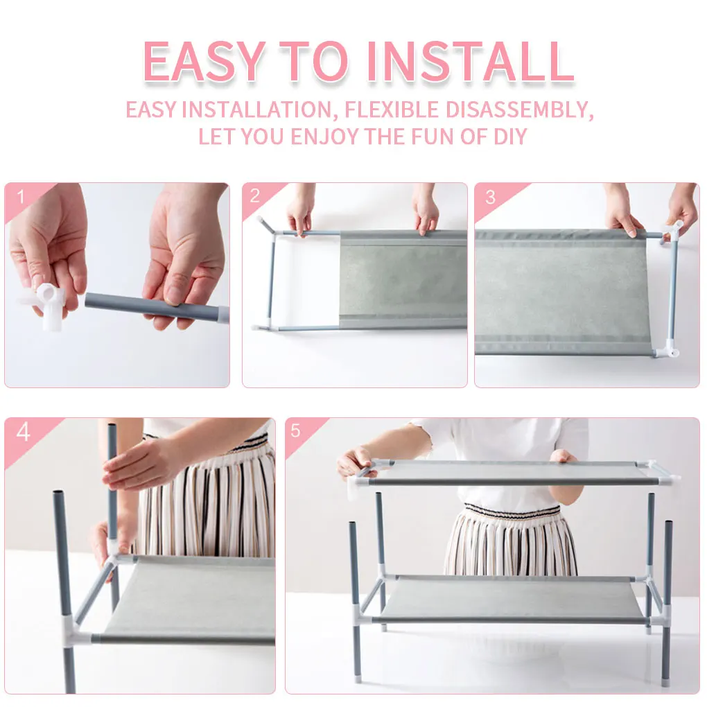 

Shoes Rack Tiers Household Shoes Shelf Stainless Steel Non-woven Storage Organizer Cloth Color Random 4 Tiers