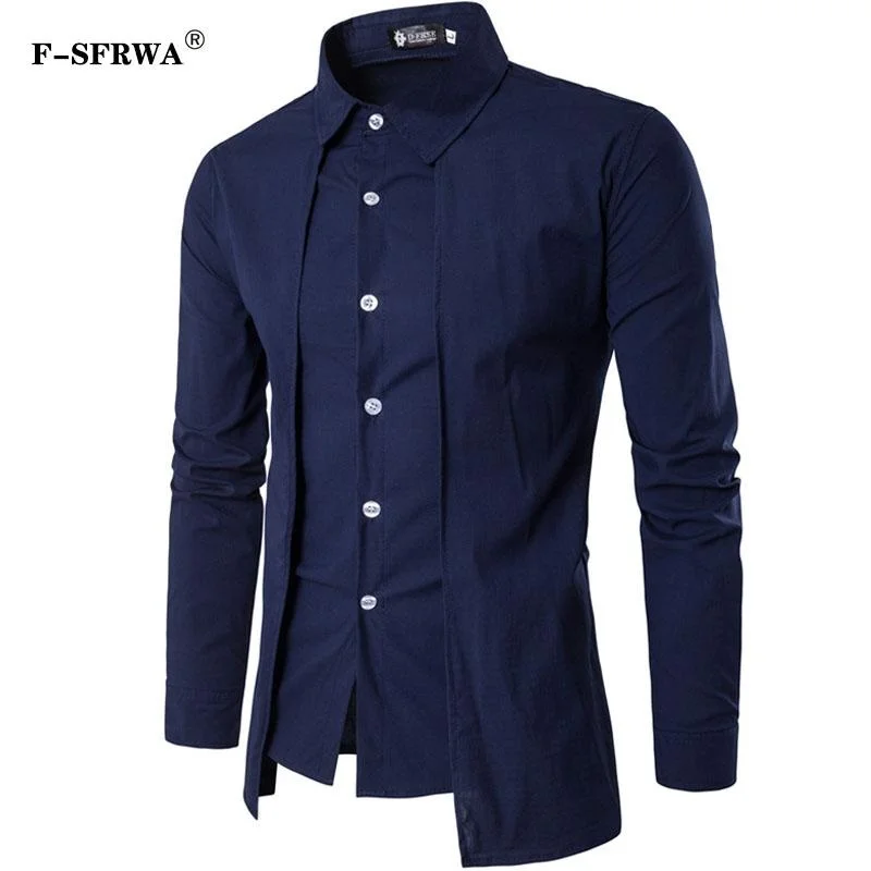 Men's Casual Shirts 2022 Long-Sleeved Shirt Fake Two Pieces Chemise Homme Solid Arrival Dress High Quality XXL