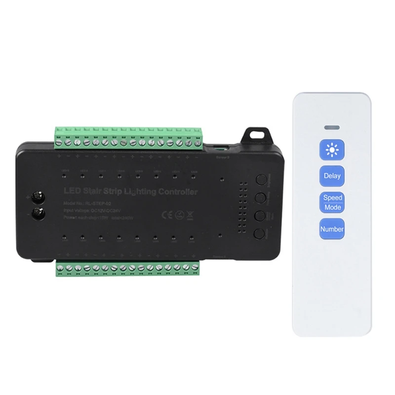 

Dimmable Stair LED Controller 16 Channels Dual PIR Motion Sensor Step Light Strip Staircase Controler For Lamp Strip