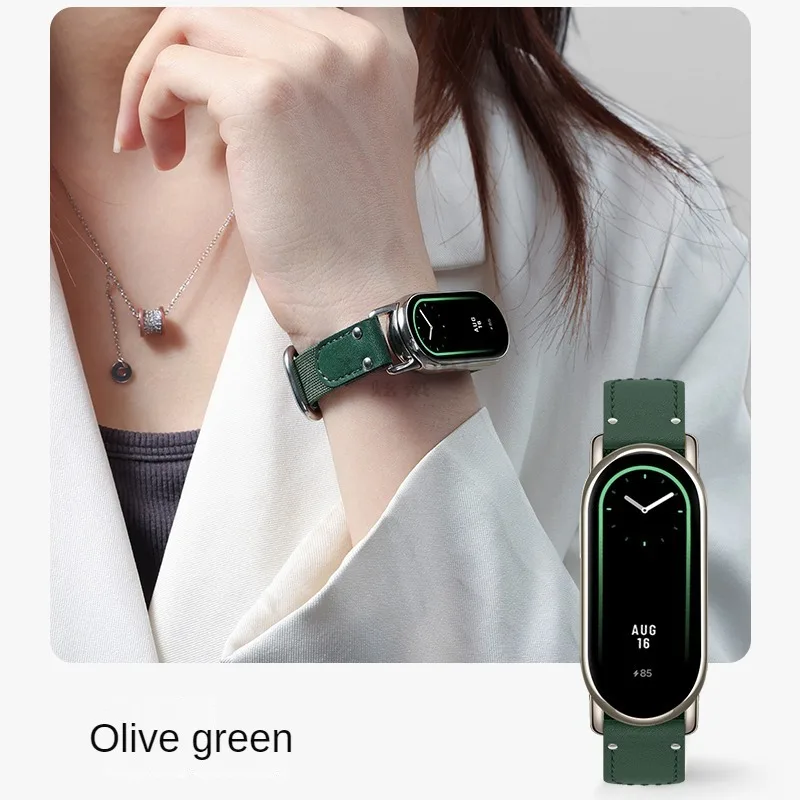 Genuine leather nylon splicing wristband, suitable for Mi Band 8 intelligent replacement strap, fashionable leather wristband