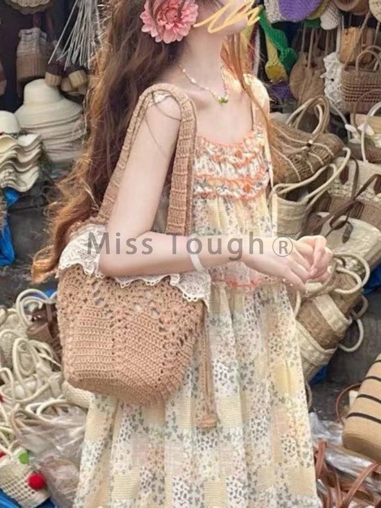 Летние цветочные корейские милые платья для женщин ТРАПЕЦИЕВИДНОЕ кружевное